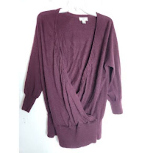 Ann Taylor Loft Burgunday Purple Faux Wrap Pullover Wool Blend Sweater size XL - Picture 1 of 6
